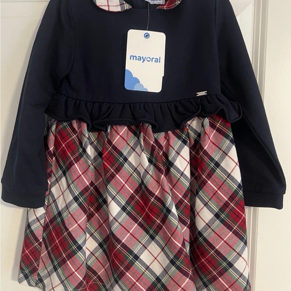 NWT Mayoral Navy and Red Plaid Baby Girls Dress size 24 months